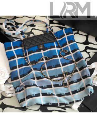 Chanel Printed Fabric Foldable Shopping Bag AP2095 Blue 2021