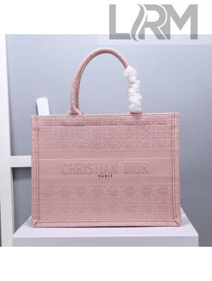 Dior Small Book Tote Bag in Pink Cannage Embroidery 2020