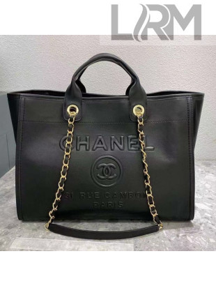 Chanel Deauville Logo Calfskin Shopping Bag Black 2021