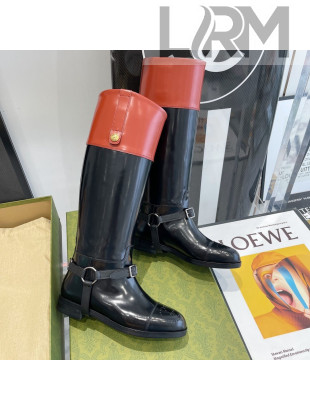 Gucci Leather Knee-high boot with Harness Black/Brown 2021 