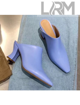 Bottega Veneta Lambskin ALMOND MULES with Curved Heel Blue 2020