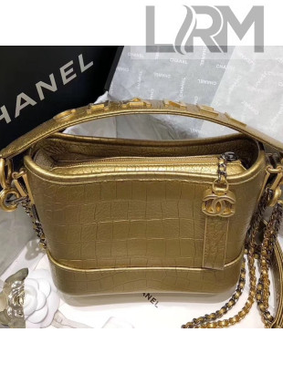 Chanel Metallic Crocodile Embossed Calfskin Gabrielle Small Hobo Bag AS0865 Gold 2019