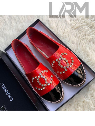 Chanel Patent Leather Crystal CC Espadrilles Red 2019