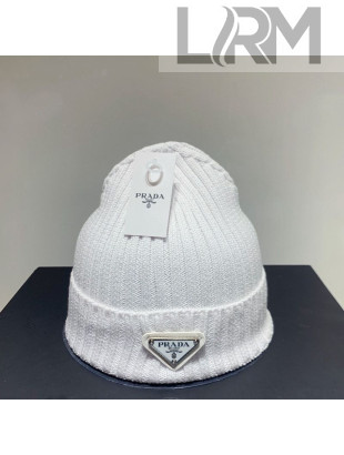 Prada Logo Knit Hat White 2021