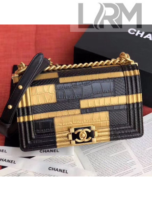 Chanel Calfskin Medium Boy Flap Bag A67085 Gold/Black 2019