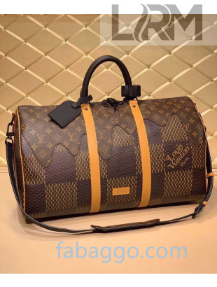 Louis Vuitton Men's Keepall Bandoulière 50 Bag in Giant Damier Ebene Canvas N40360 2020