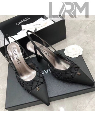 Chanel Beads Heel Slingback Pumps 65mm Black 2020
