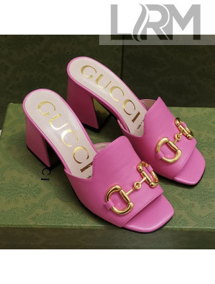 Gucci Leather Slide Sandal with Horsebit 7cm Pink 2021
