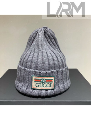Gucci Logo Label Wool Blend Knit Hat Grey 2021