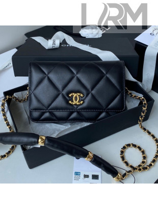 Chanel Lambskin Wallet on Chain WOC with Rings AP2236 Black 2021