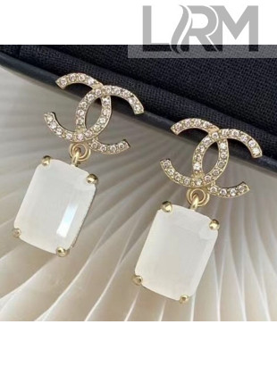 Chanel Crystal Short Earrings Stone White 2021