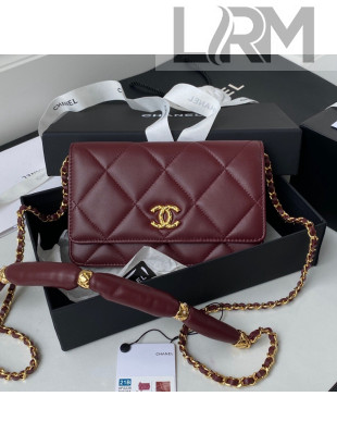 Chanel Lambskin Wallet on Chain WOC with Rings AP2236 Burgundy 2021