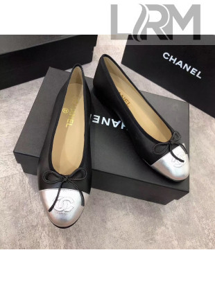 Chanel Black Lambskin Leather Ballerinas With Silver Toe 2019