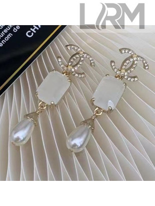 Chanel Crystal Pearl Earrings Stone White 2021