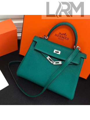 Hermes Kelly 25cm/28cm/32cm Togo Leather Bag Malachite Green(Silver Hardware)