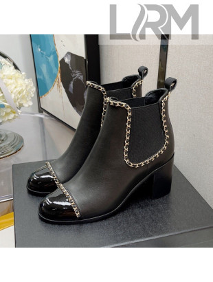 Chanel Lambskin Chian Heel Short Boots 7cm Black 2021