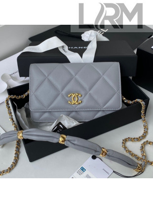 Chanel Lambskin Wallet on Chain WOC with Rings AP2236 Gray 2021