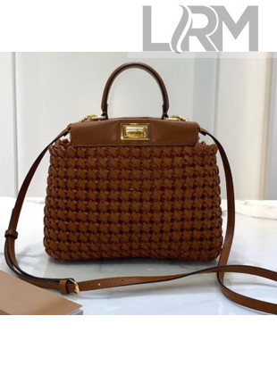 Fendi Peekaboo ICONIC Mini Interlace Bag In Brown Leather 2020 