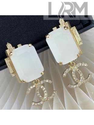 Chanel Metal Crystal Short Earrings White 2021