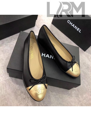 Chanel Black Lambskin Leather Ballerinas With Gold Toe 2019 