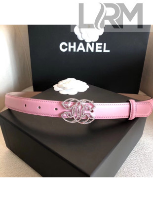Chanle Width 2.5cm Smooth Calfskin Belt With Crystal Buckle Pink 2020