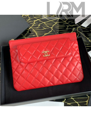 Chanel Quilted Lambskin Flap Case Pouch AP1189 Red 2020