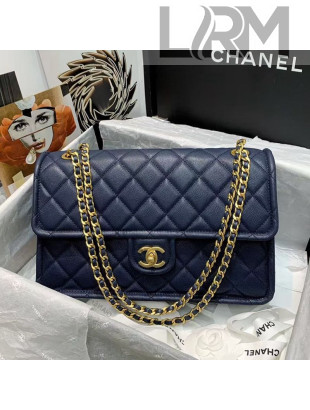 Chanel Grained Calfskin Large Square Flap Bag AS2358 Navy Blue 2021