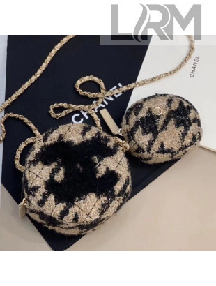 Chanel CC Houndstooth Tweed Clutch with Chain & Coin Purse AP0986 Beige/Black 2019