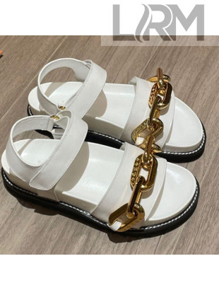 Louis Vuitton Paseo Flat Comfort Calfskin Chain Sandals White 2021
