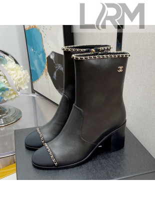 Chanel Lambskin Chain Heel Short Boots 7cm G37826 Black 2021