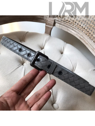 Bottega Veneta Intreccio Lambskin 25mm Belt with Square Buckle Grey 2019