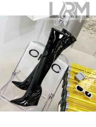 Amina Muaddi Patent Leather Wedge 9.5cm High Boots Black 2021 