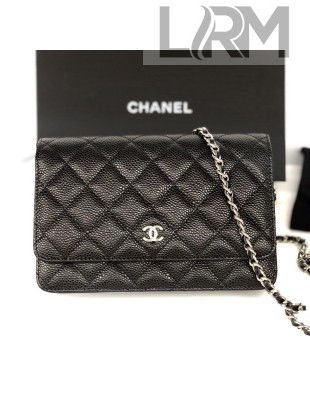 Chanel Grained Calfskin Classic Wallet on Chain WOC AP0250 Black/Silver 2020