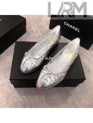 Chanel Quilting Lambskin Leather Ballerinas Silver 2019