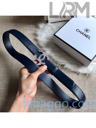 Chanel Calfskin Belt 30mm with Crystal CC Buckle Navy Blue 2020