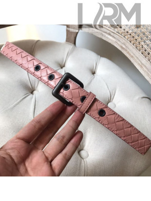 Bottega Veneta Intreccio Lambskin 25mm Belt with Square Buckle Pink 2019