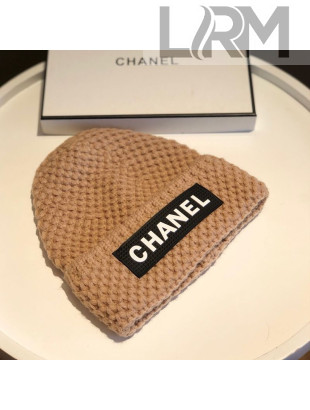 Chanel Knit Hat with Logo Label Charm Beige 2021