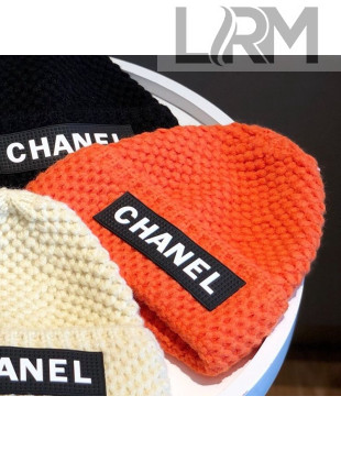 Chanel Knit Hat with Logo Label Charm Orange 2021