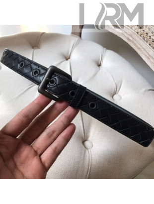 Bottega Veneta Intreccio Lambskin 25mm Belt with Square Buckle Black 2019