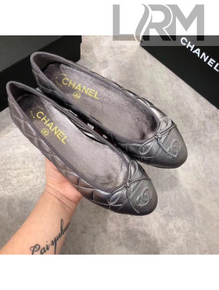 Chanel Quilting Lambskin Leather Ballerinas Black-Silver 2019