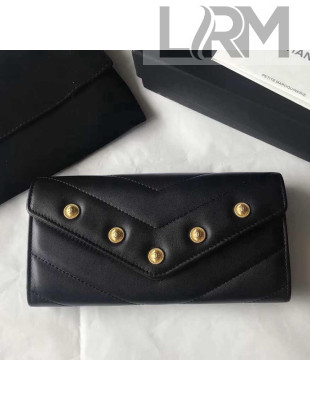 Chanel Studded Chevron Lambskin Flap Wallet Black 2018