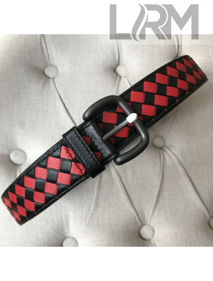 Bottega Veneta Intreccio Lambskin 35mm Belt with Square Buckle Red/Black 2019