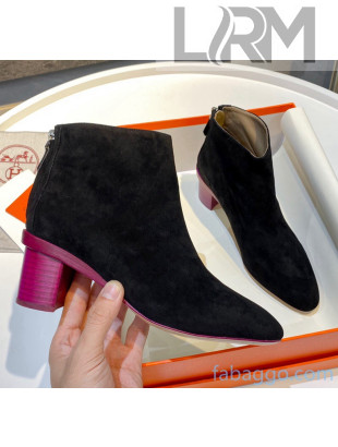 Hermes Suede Ankle Boot With 5cm Pink Heel Black 2020