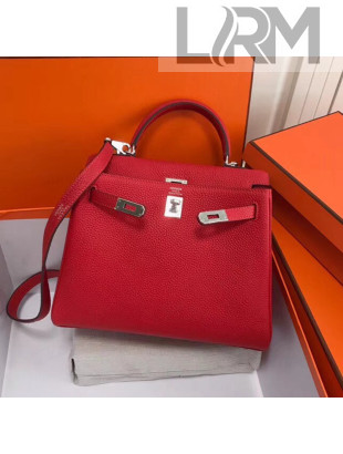 Hermes Kelly 25cm/28cm/32cm Togo Leather Bag Red(Silver Hardware)