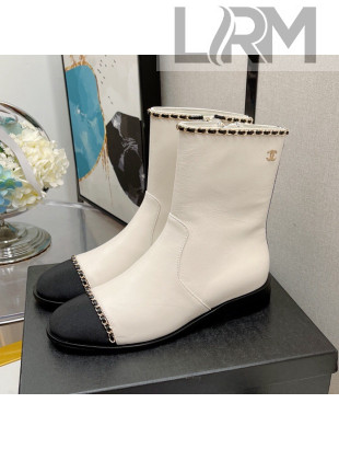 Chanel Lambskin Chain Short Boots 3cm G37826 White 2021