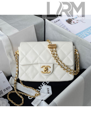 Chanel Iridescent Grained Calfskin Mini Flap Bag AS2855 White 2021