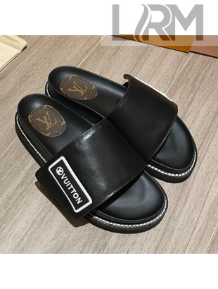 Louis Vuitton Leather LV Sunset Flat Comfort Slide Sandals Black 2021