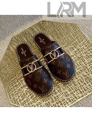 Louis Vuitton Monogram Canvas Espadrille Flat Mules with Rectangle LV Buckle Brown 2021