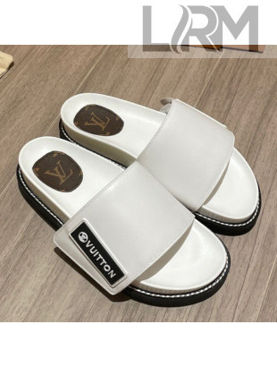 Louis Vuitton Leather LV Sunset Flat Comfort Slide Sandals White 2021
