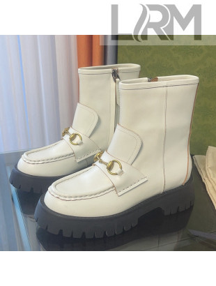 Gucci Leather Ankle Boot with Horsebit White 2021 643900 
